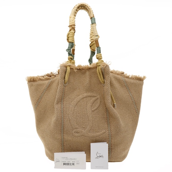 Christian Louboutin By My Side Large Jute CL Tote Natural New - Picture 4 of 6